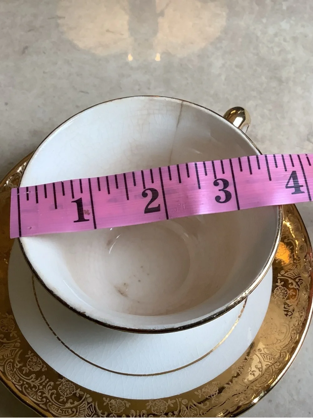 Vintage Crooksville China Co 22K Gold Colonial Courting Couple tea cup & saucers